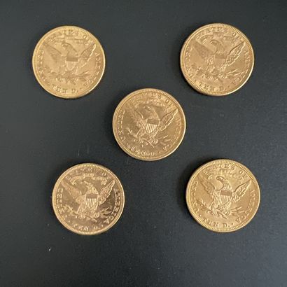 Lot de cinq pièces de 10$ Liberty Etats-Unis,...