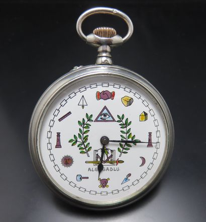 Montre de gousset maçonnique en argent 800‰...