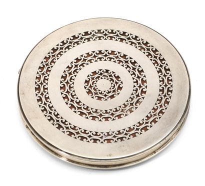 Rare miroir de poche en argent 800‰, valves...
