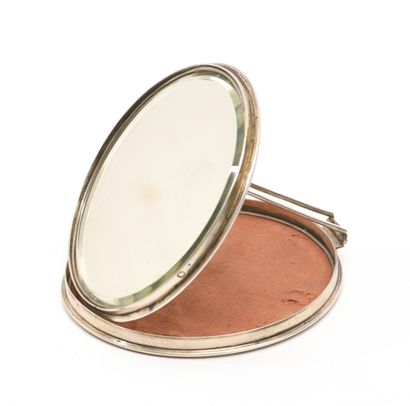 Rare miroir de poche en argent 800‰, valves...
