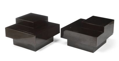 Pair of dark brown tiered bakelite sofa ends.
Circa...