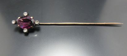Épingle de cravate en or 750‰ et argent,...
