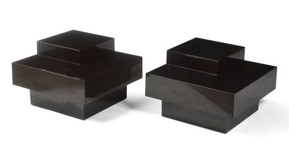 Pair of dark brown tiered bakelite sofa ends.
Circa...