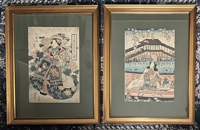 Lot de quatre estampes :
- FUSATANE (Japon,...