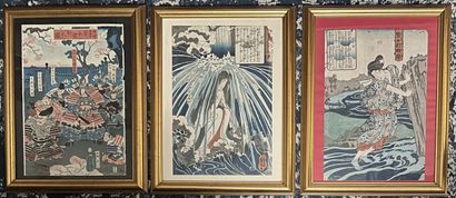 Ensemble de cinq estampes :
- KUNIYOSHI (Japon,...
