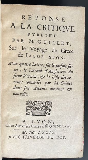 SPON (Jacob). Réponse à la critique publiée...