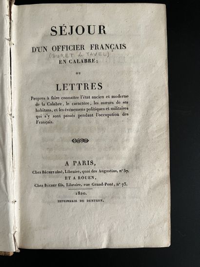 [DURET DE TAVEL]. Séjour d'un officier français...