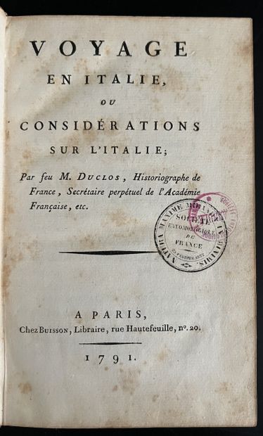 DUCLOS (Charles). Voyage en Italie, ou Considérations...