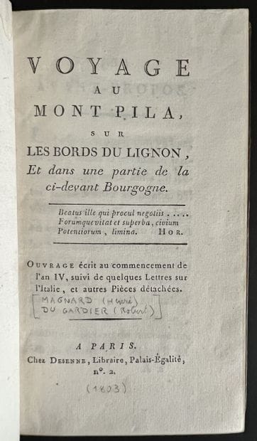 [MAYNARD (Henry)]. Voyage au mont Pila, sur...