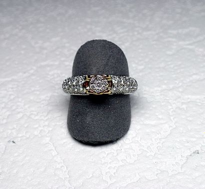 Bague bicolore sertie en son centre de diamants...