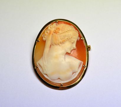 Broche or camée à profil de femme en parfait...