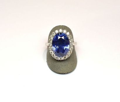 Bague or blanc à entourage de diamants ronds...