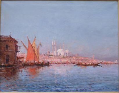 GODCHAUX (XIX ème), vue du Bosphore, huile...