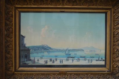 Ecole NAPOLITAINE, Napoli dal Borgo, gouache...
