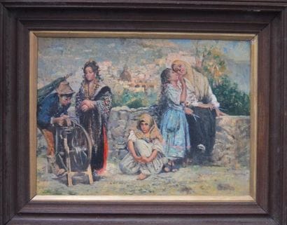 Ecole ROMAINE, Les ouvrières, huile sur toile...