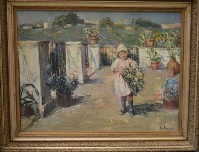 Ecole ROMAINE, Enfants dans un jardin, paire...