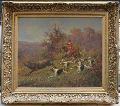 ROLIER (XX ème), Chasse à courre, toile signée...