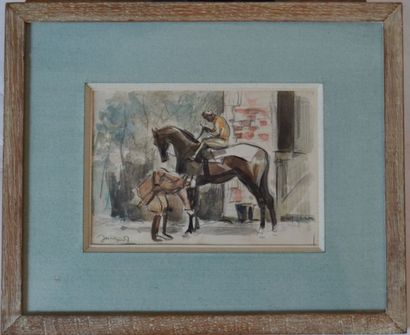 JACQUET (XX ème), Avant la course, aquarelle....