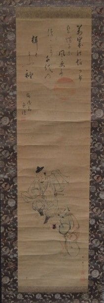 Kakeimono encre et couleur sur papier, danseurs....