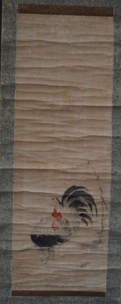 Kakeimono encre et couleur sur papier, coq....