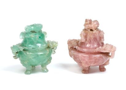BRULE PARFUM tripode en quartz vert sculpté,...