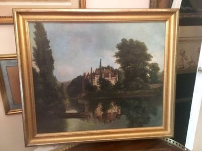 Ecole FRANCAISE, Château sur le lac, Huile...
