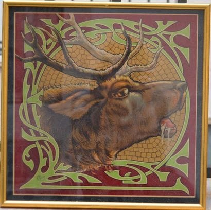 CHARLET, Tête de cerf, gravure en couleurs...