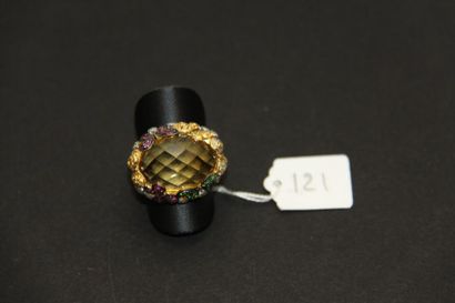 Bague Dôme en or noirci et jaune 18K (750/oo)...