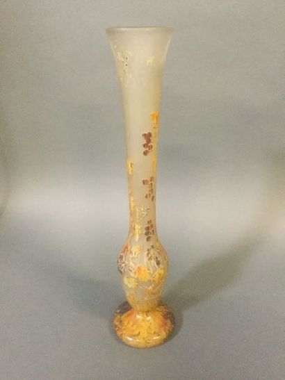 Daum, vase feuilles automne fond opaque,...