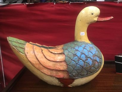 Canard en bois sculpté polychrome