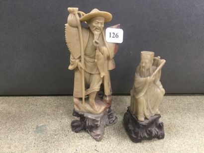Pierre dure sculptée le pêcheur et le philosophe,...