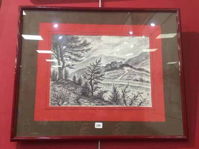 Jean FAY, Montagne, crayon noir sous verre,...
