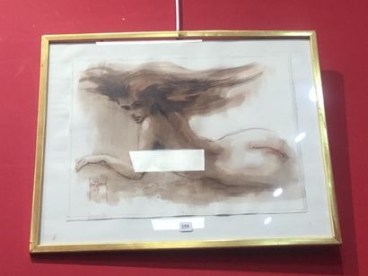 Saint Genies, femme nue, dessin aquarellé...