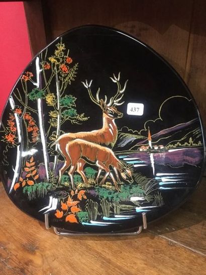 LONGWY, Assiette en faïence, noire, 