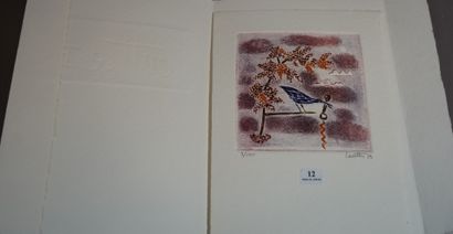 12- LOUTTRE B ''L'oiseau'' Gravure réhaussée...