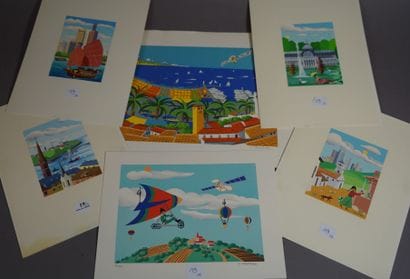 19- J. DESSFRAY Quatre gouaches sur papier...