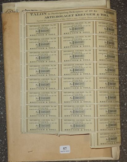 57- Lot de bons Kreuger & Toll et Action...
