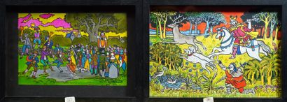 20- Deux gouaches sur papier à décor de scène...
