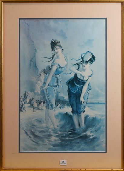 25- ''Jeunes femmes à la plage'' Pièce encadrée...