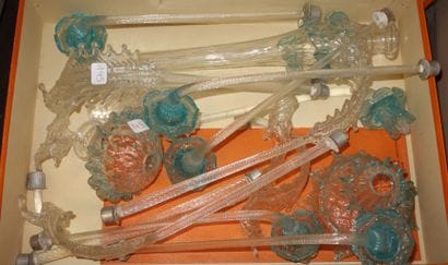 145- Eléments de lustre Murano en verre turquoise...