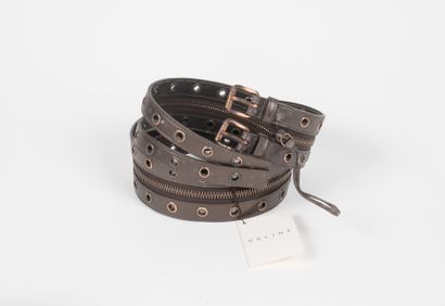 CELINE - Ceinture zippée 60mm en cuir café...