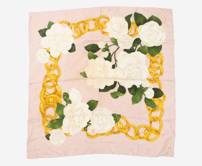CHANEL - Silk square printed with camellias...