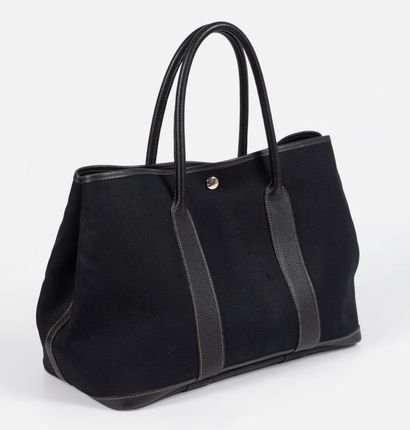 186- HERMES Paris Black canvas and leather...