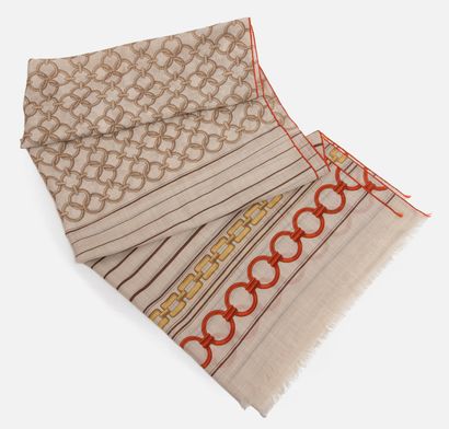 195- HERMES Mastic beige cashmere stole with...