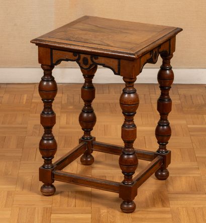 381- Turned wood and blackened wood stool....