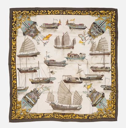 200- HERMES Printed silk square titled ''Jonques...