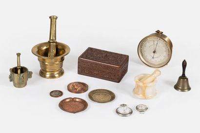 367- Barometer, 2 watches, wooden case, 2...