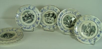 Suite de neuf assiettes en faïence de Choisy...