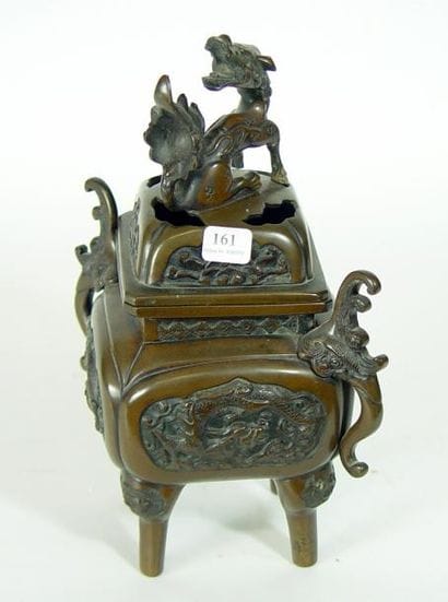 Brûle parfum en bronze à décor de dragons....