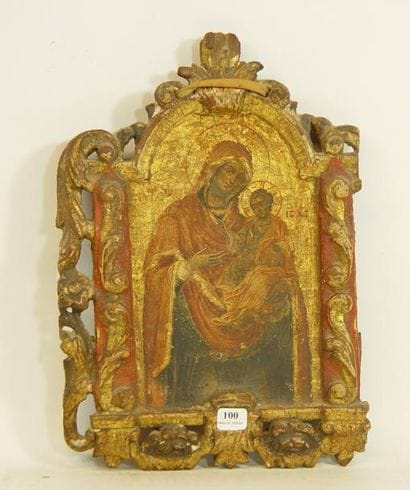 Icône grecque représentant une Vierge à l'Enfant...